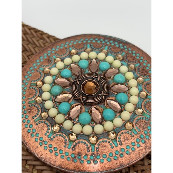 LEATHEROCK‎ Turquoise Woven Belt Boho Western Leather Southwest Medallion Tessa